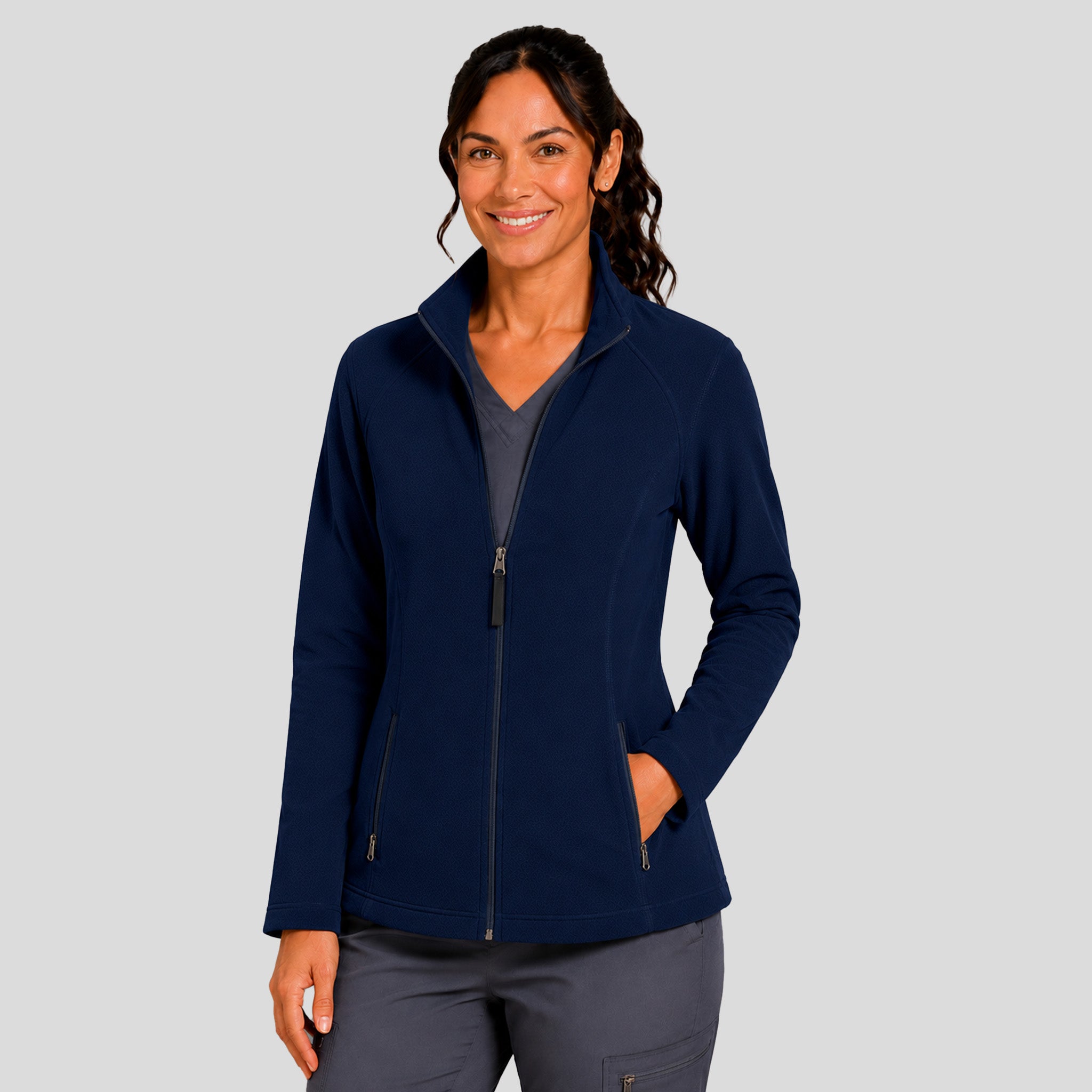 Two-Pocket Bonded Fleece Full Zip Jacket | Navy