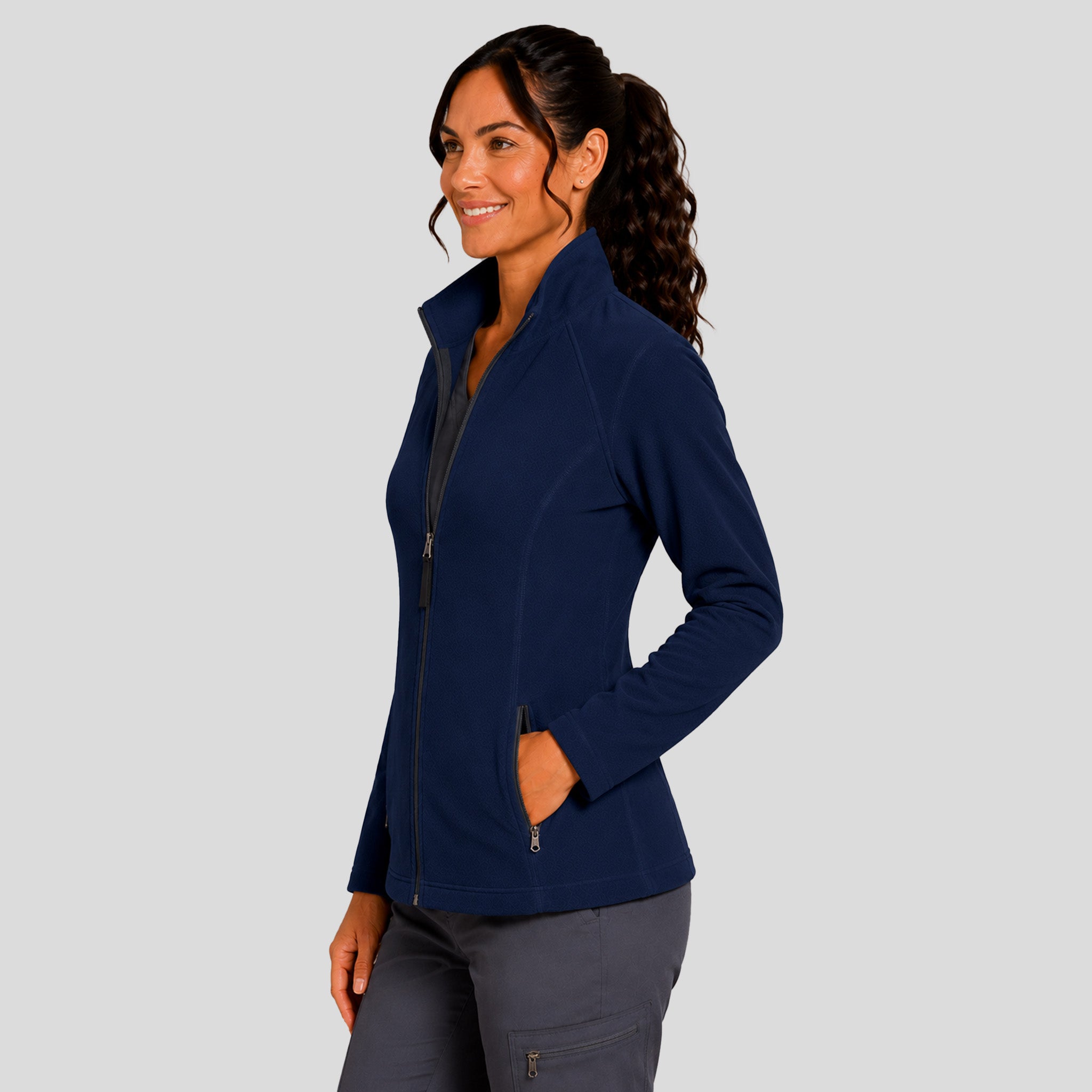 Two-Pocket Bonded Fleece Full Zip Jacket | Navy