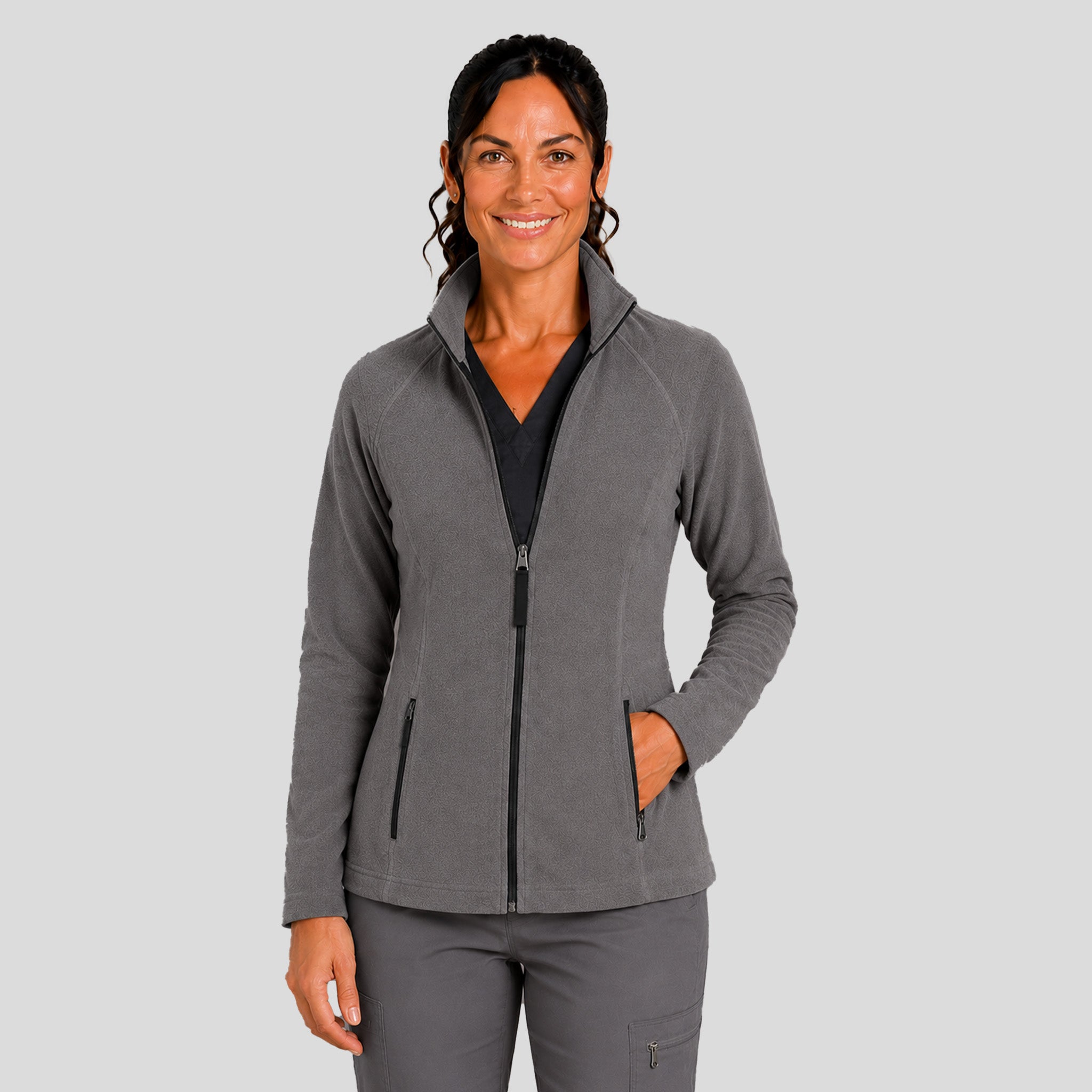 Two-Pocket Bonded Fleece Full Zip Jacket | Pewter