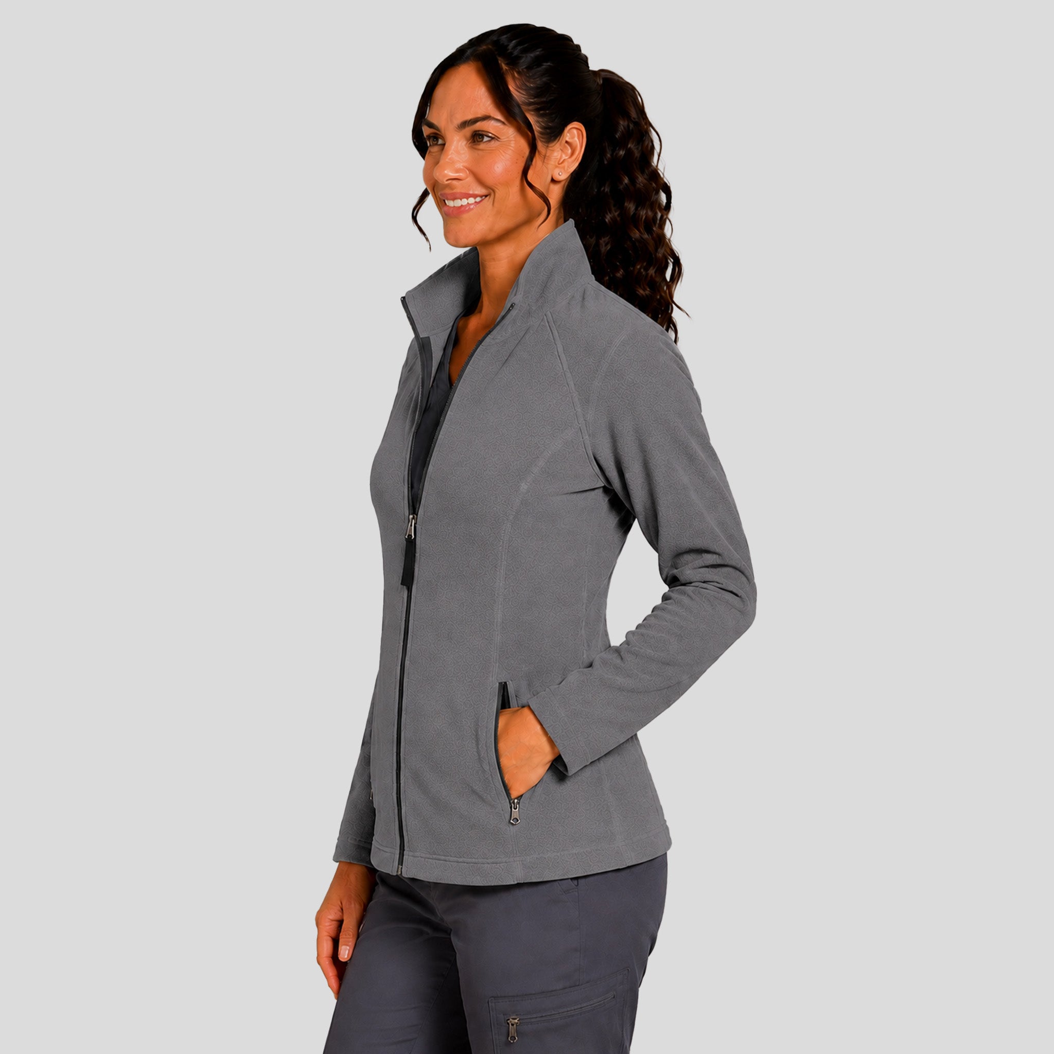Two-Pocket Bonded Fleece Full Zip Jacket | Pewter