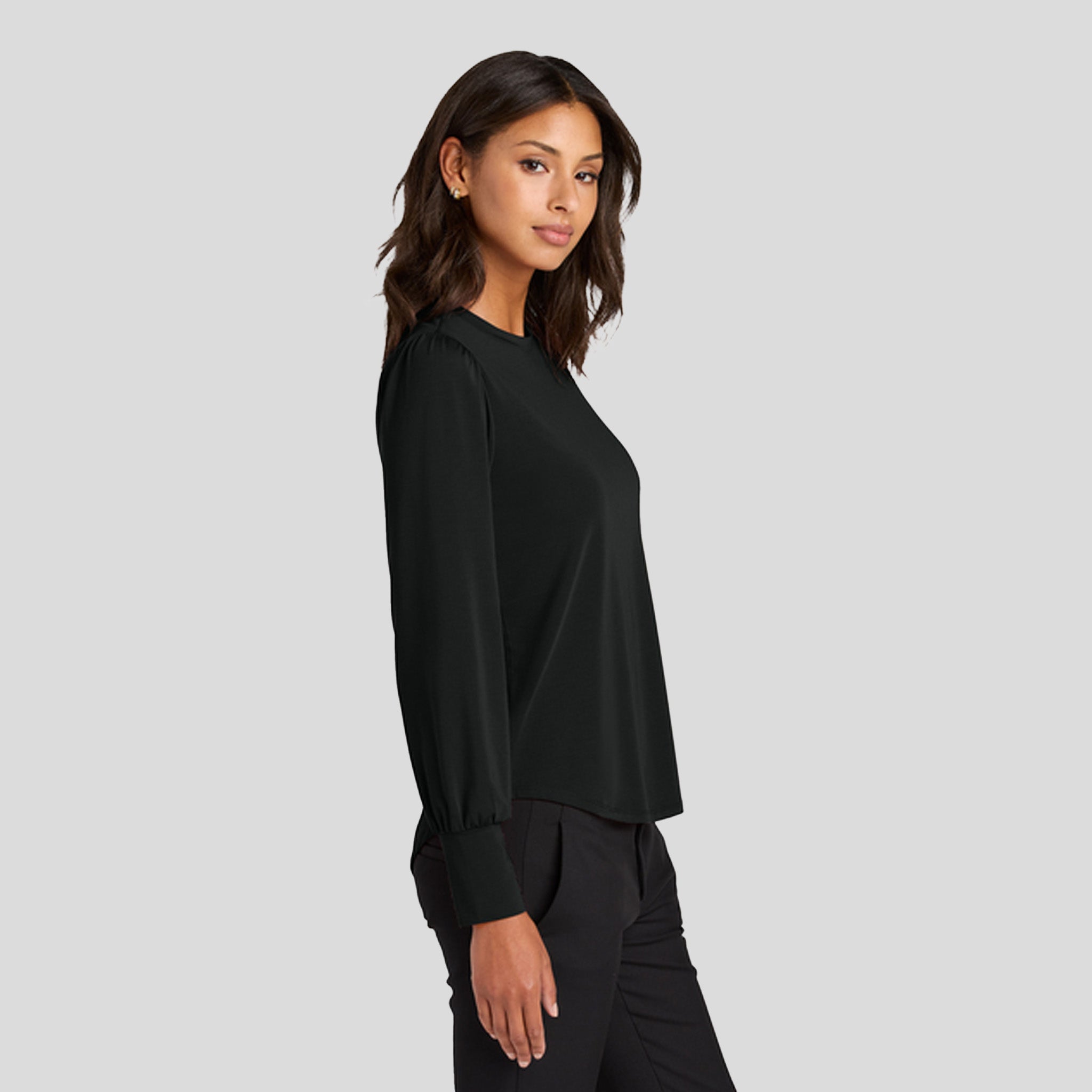 Womenβs Stretch Jersey Long Sleeve Blouson Top | Deep Black