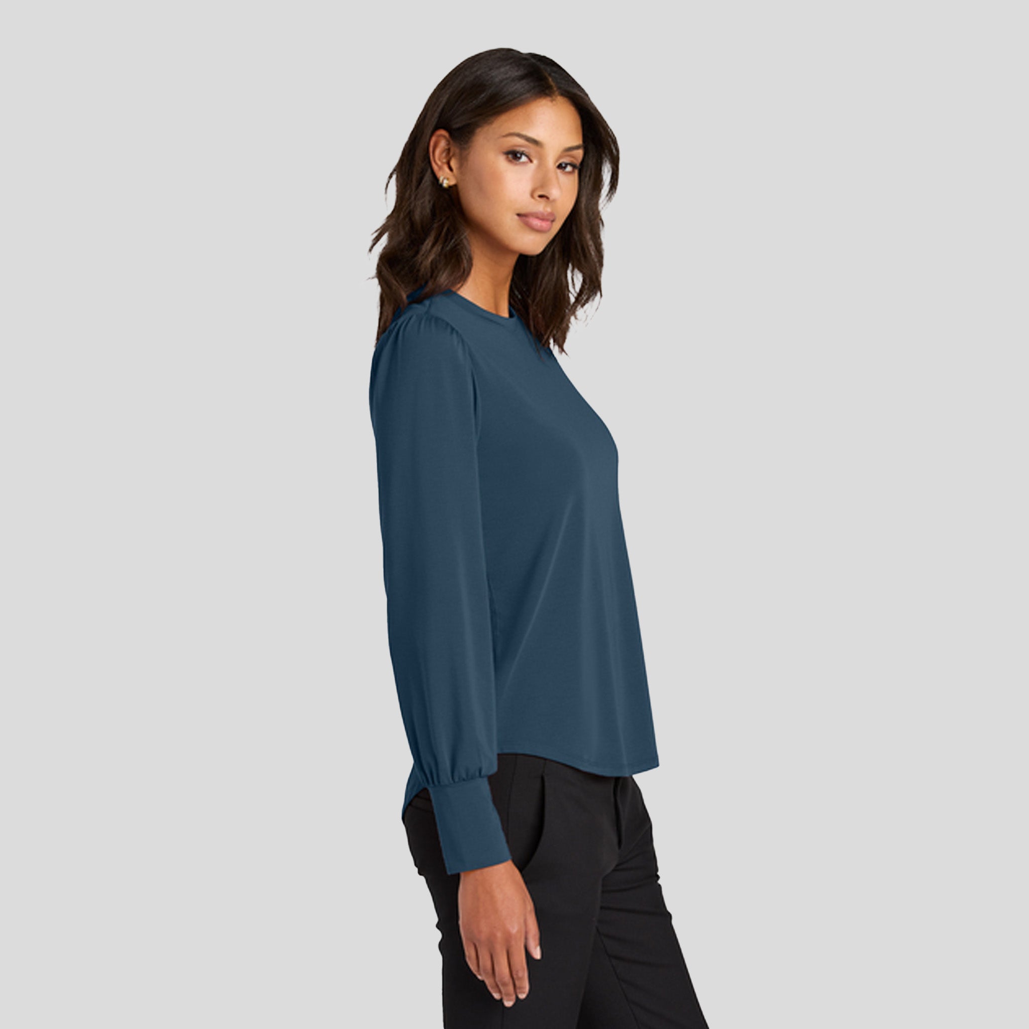 Womenβs Stretch Jersey Long Sleeve Blouson Top | Insignia Blue