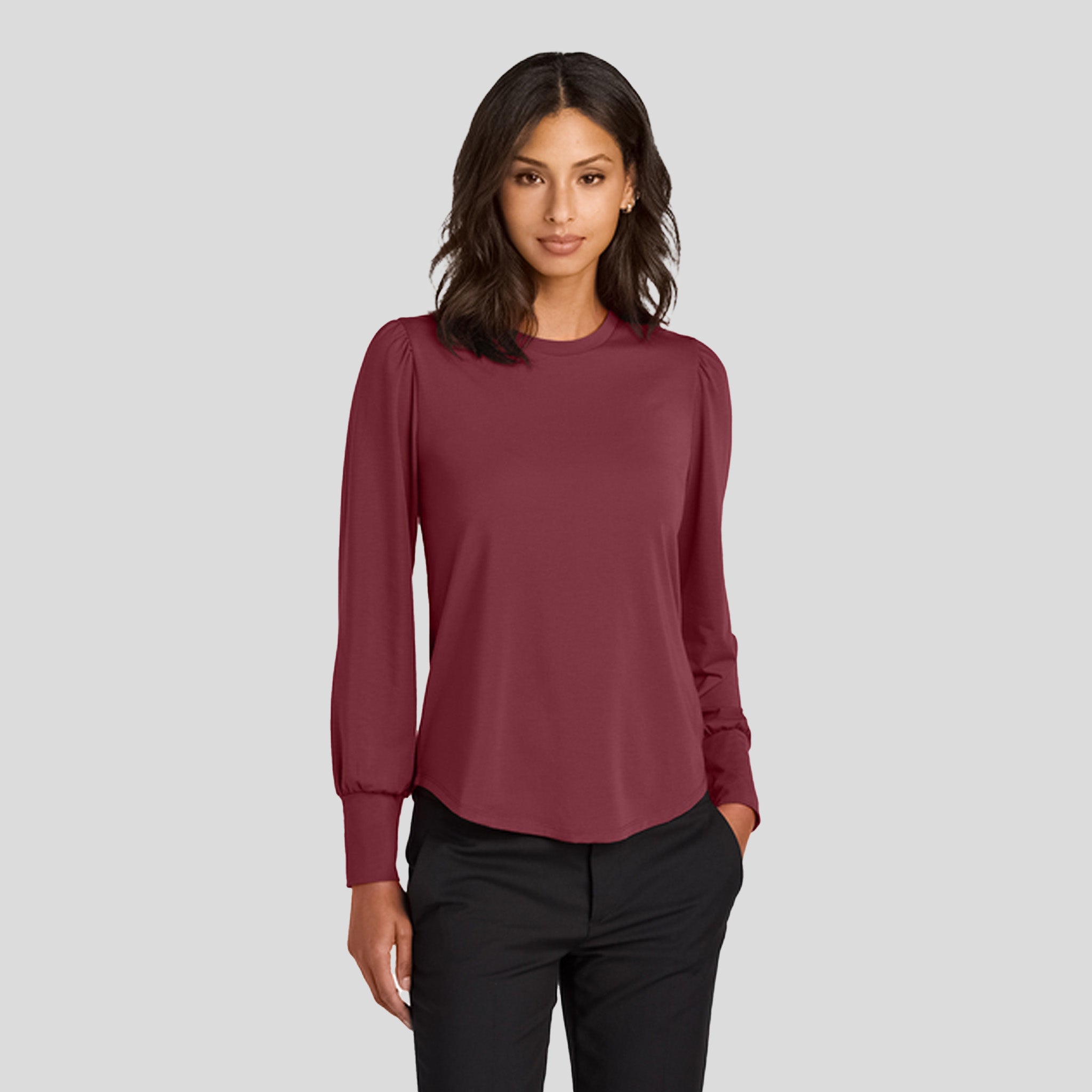 Womenβs Stretch Jersey Long Sleeve Blouson Top | Rosewood