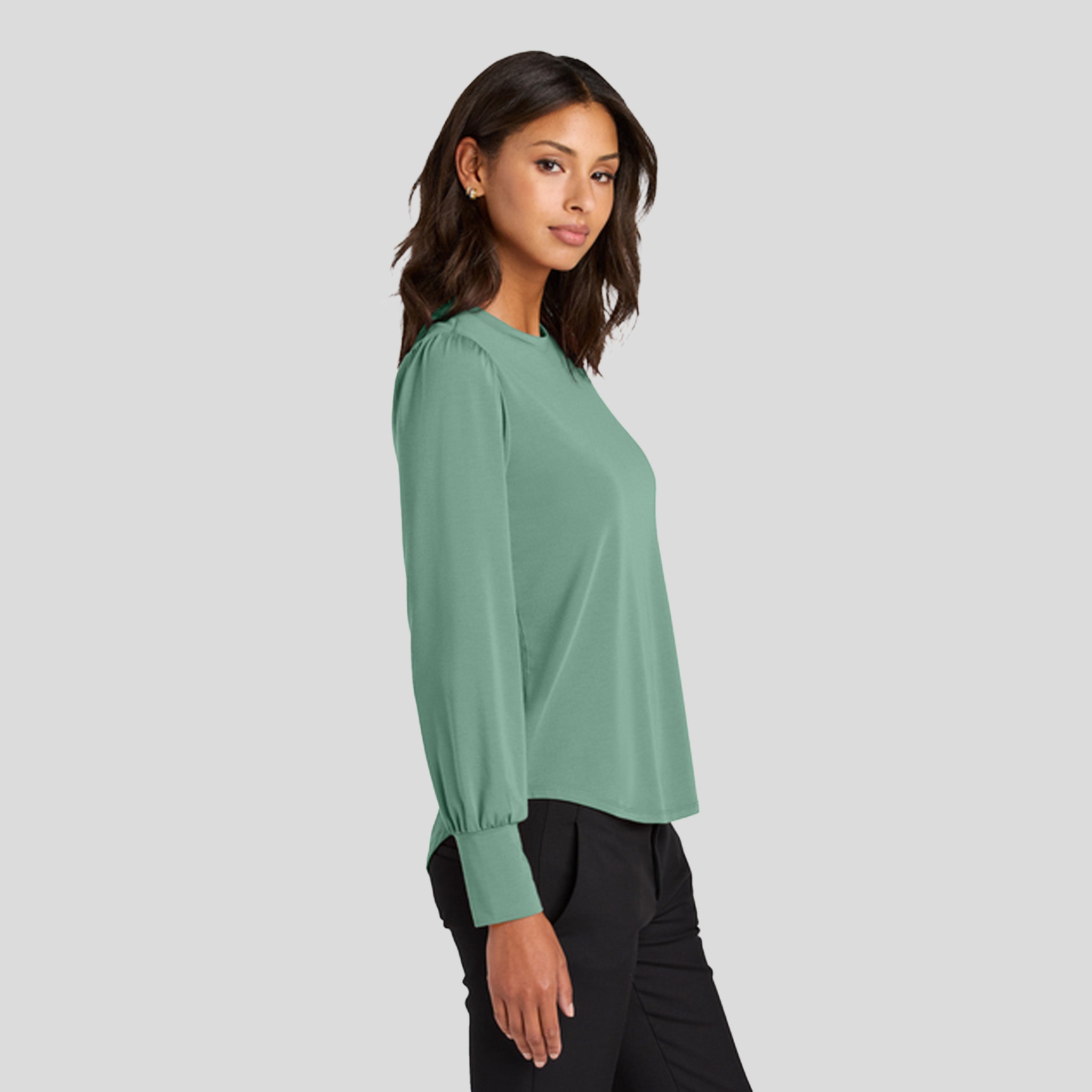 Womenβs Stretch Jersey Long Sleeve Blouson Top | Sage
