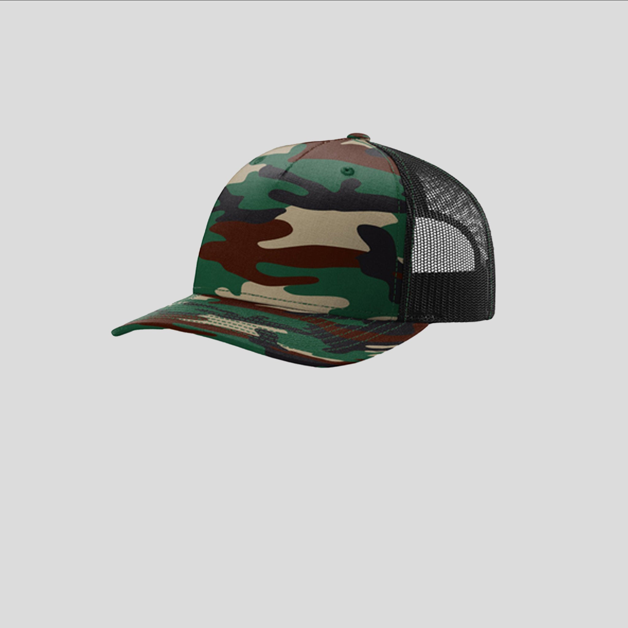 Printed Five-Panel Trucker Hat | Green Camo/Black