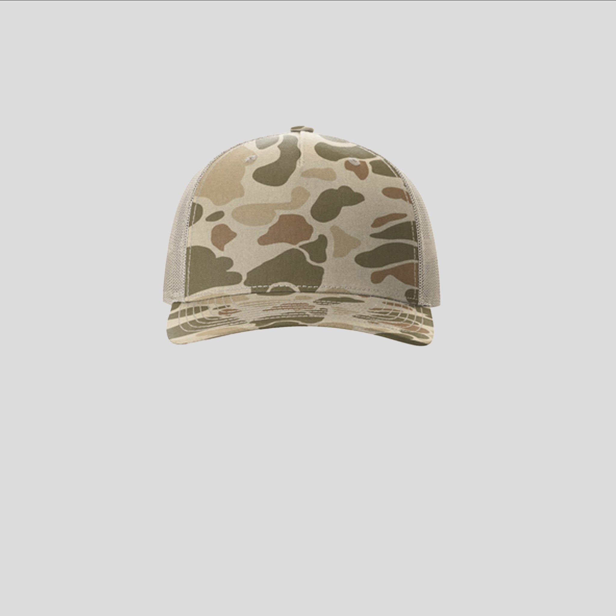 Printed Five-Panel Trucker Hat | Harvest Duck Camo/Light Tan