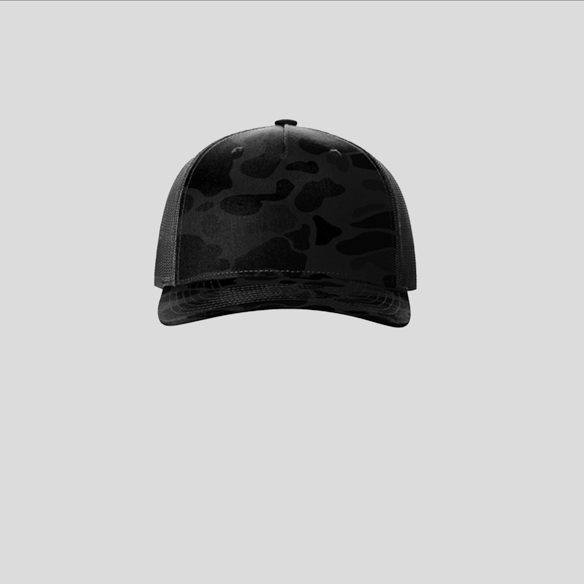 Printed Five-Panel Trucker Hat | Sable Duck Camo/Black