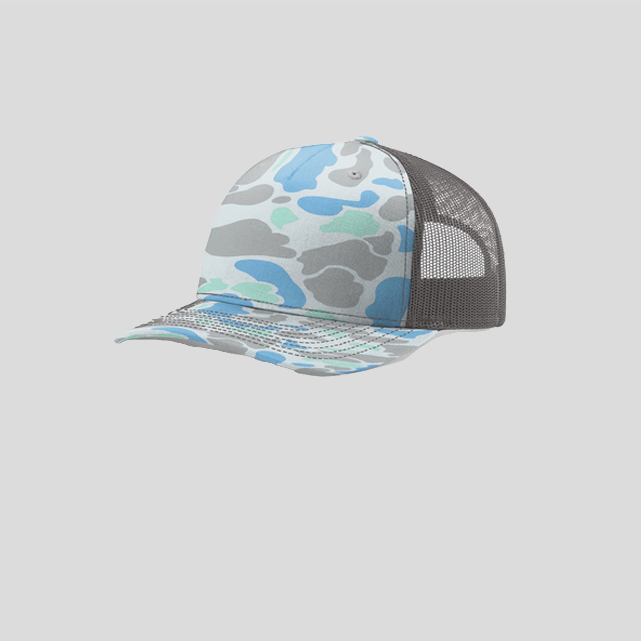 Printed Five-Panel Trucker Hat | Saltwater Duck Camo/Charcoal