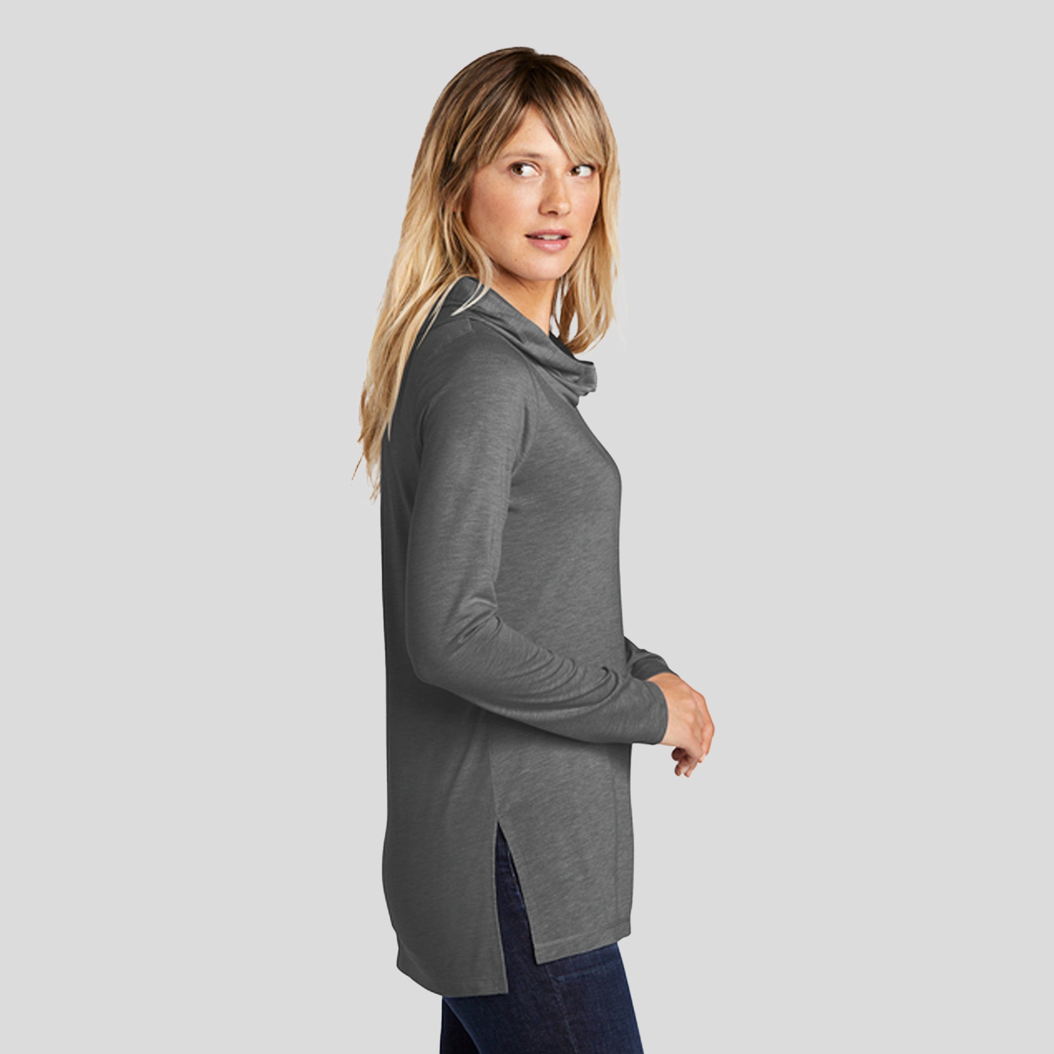 Women's PosiChargeยฎ Tri-Blend Wicking Long Sleeve Hoodie | Dark Grey Heather