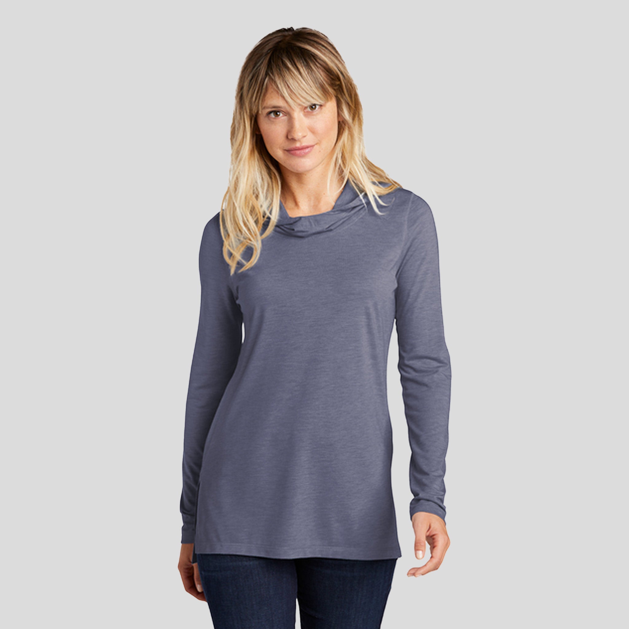 Women's PosiChargeยฎ Tri-Blend Wicking Long Sleeve Hoodie | True Navy Heather