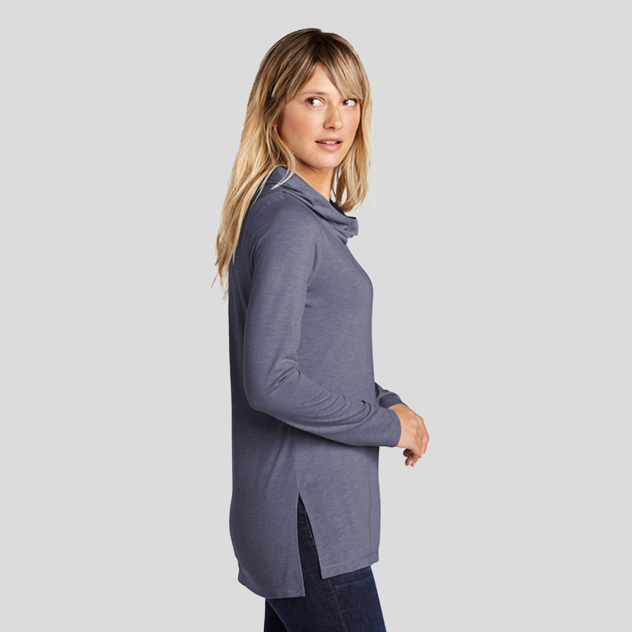Women's PosiChargeยฎ Tri-Blend Wicking Long Sleeve Hoodie | True Navy Heather