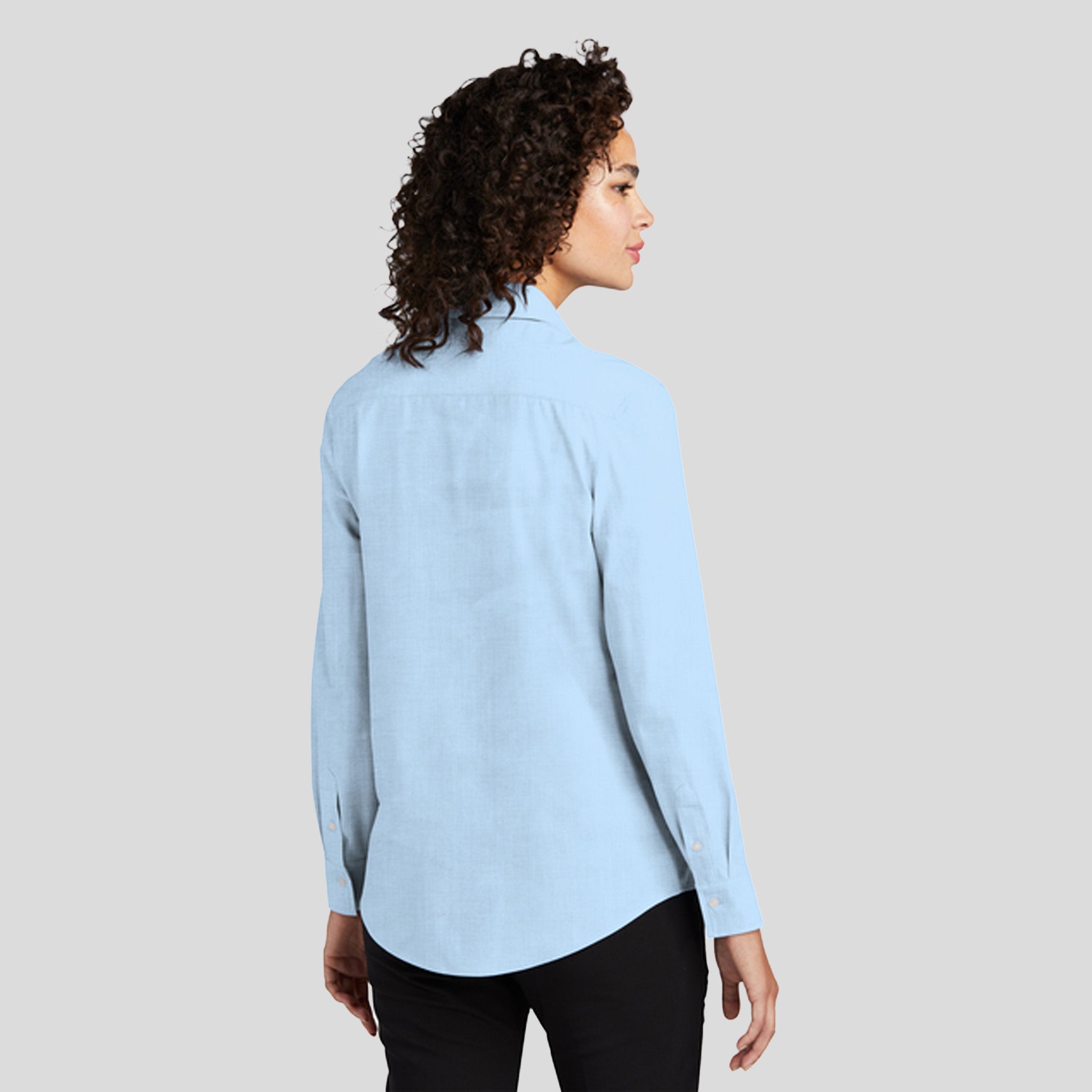 Womenβs Long Sleeve Stretch Woven Shirt | Air Blue End on End