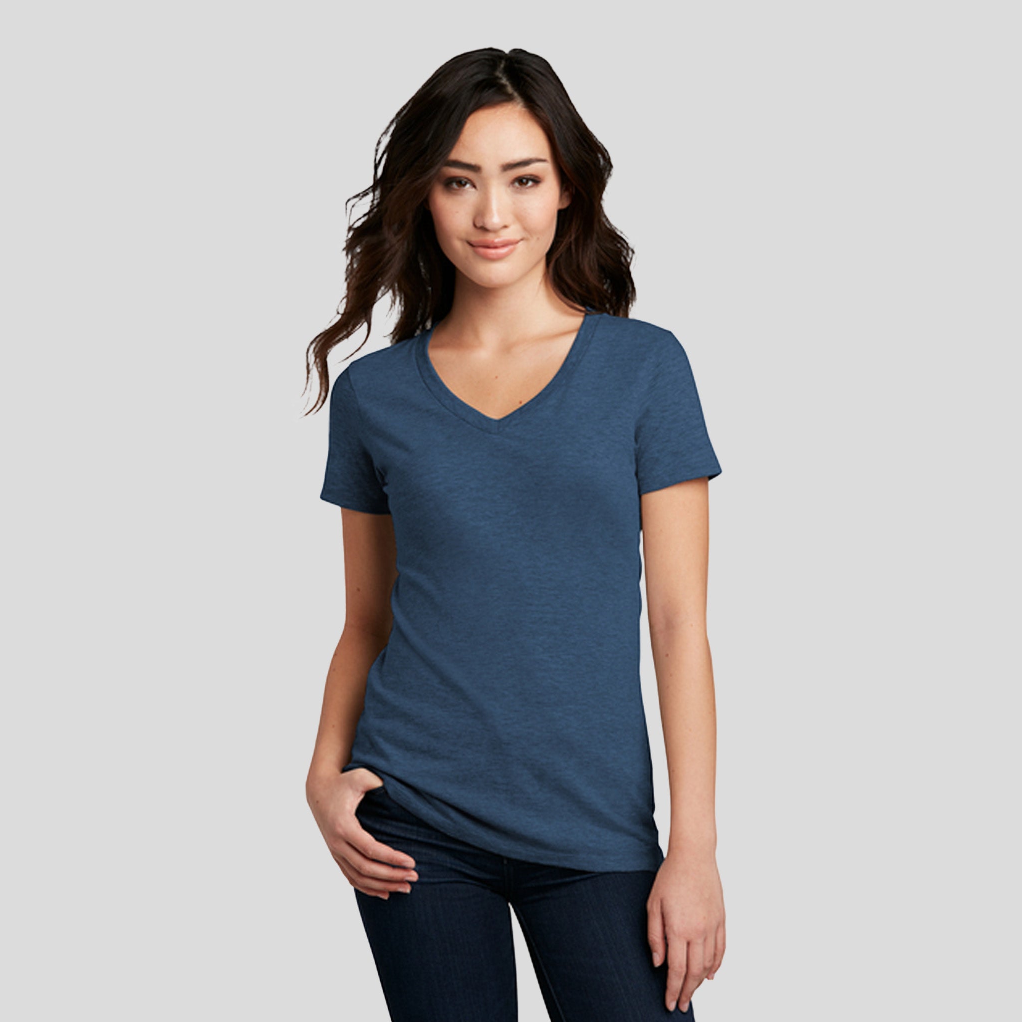 Womenโs Perfect Blendยฎ CVC V-Neck Tee | Deep Royal Fleck
