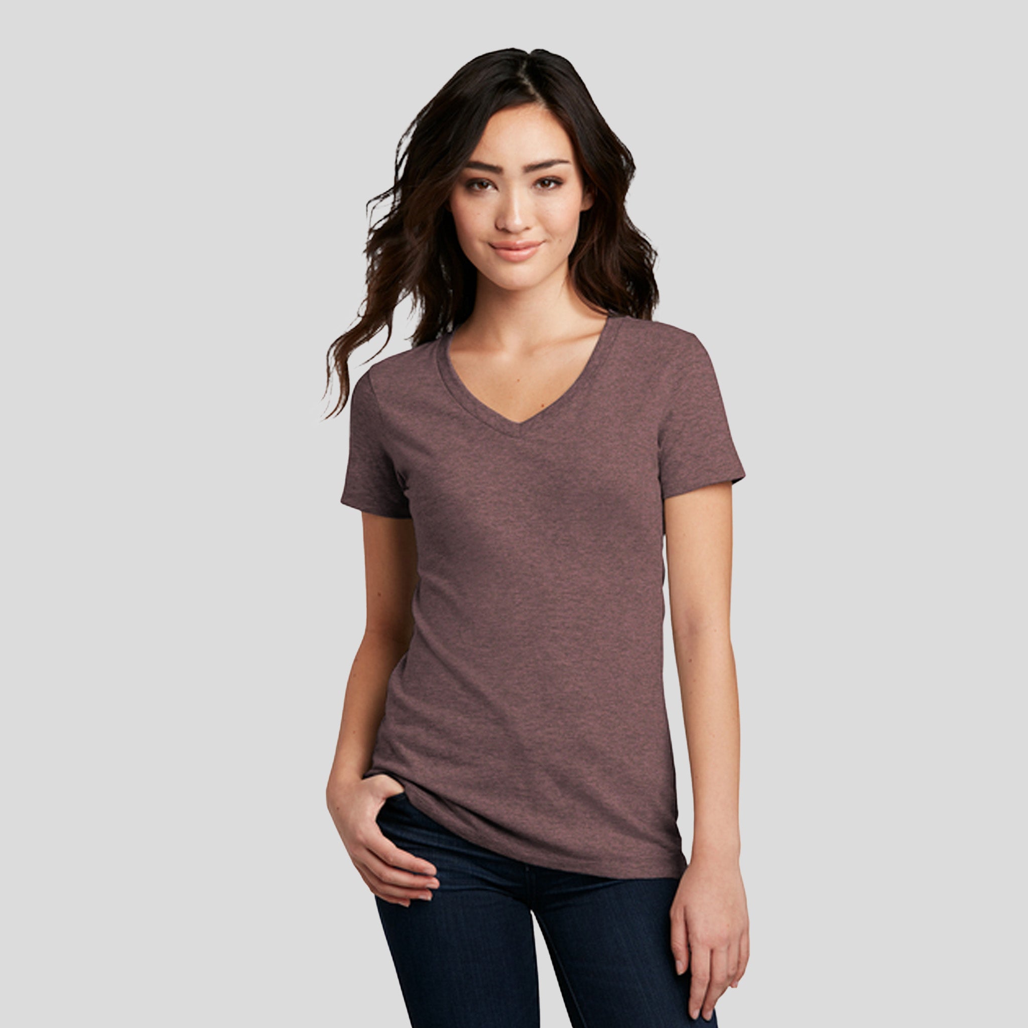 Womenโs Perfect Blendยฎ CVC V-Neck Tee | Rose Fleck