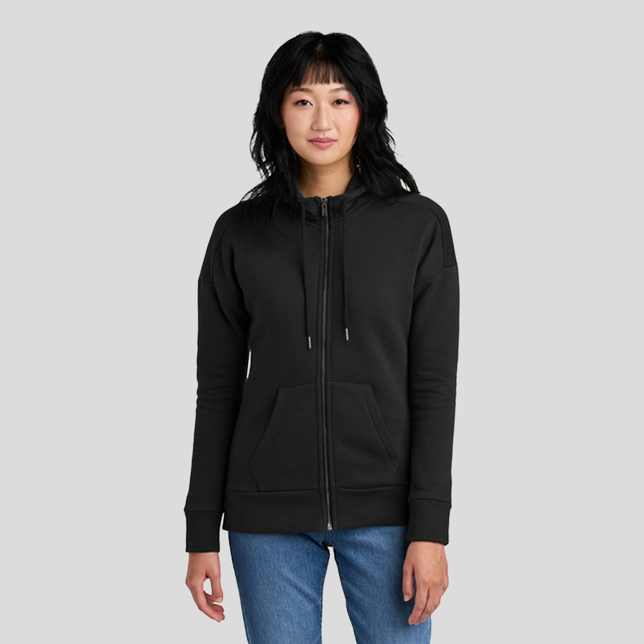 Womenโs Perfect Weightยฎ Fleece Drop Shoulder Full-Zip Hoodie | Jet Black