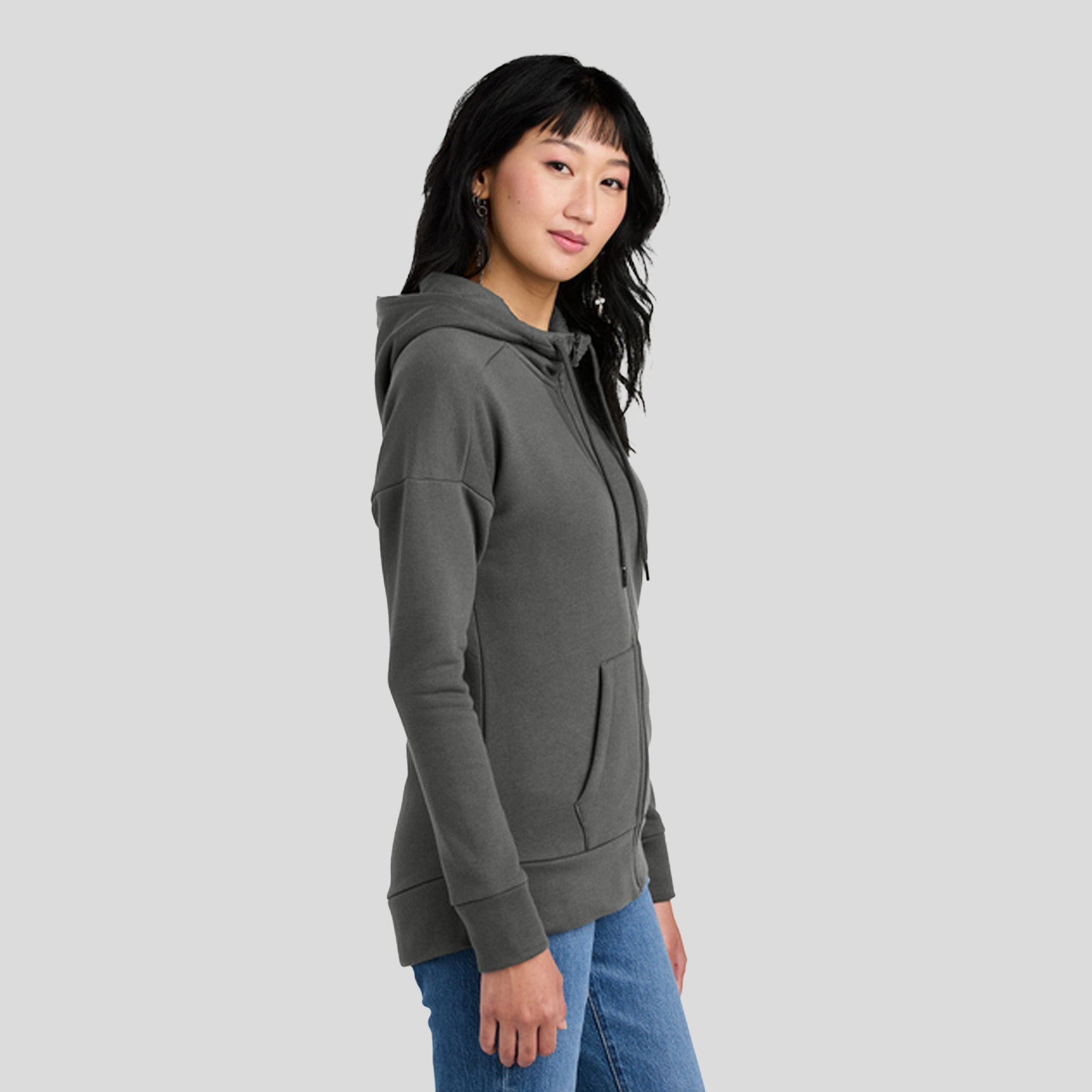 Womenโs Perfect Weightยฎ Fleece Drop Shoulder Full-Zip Hoodie | Charcoal