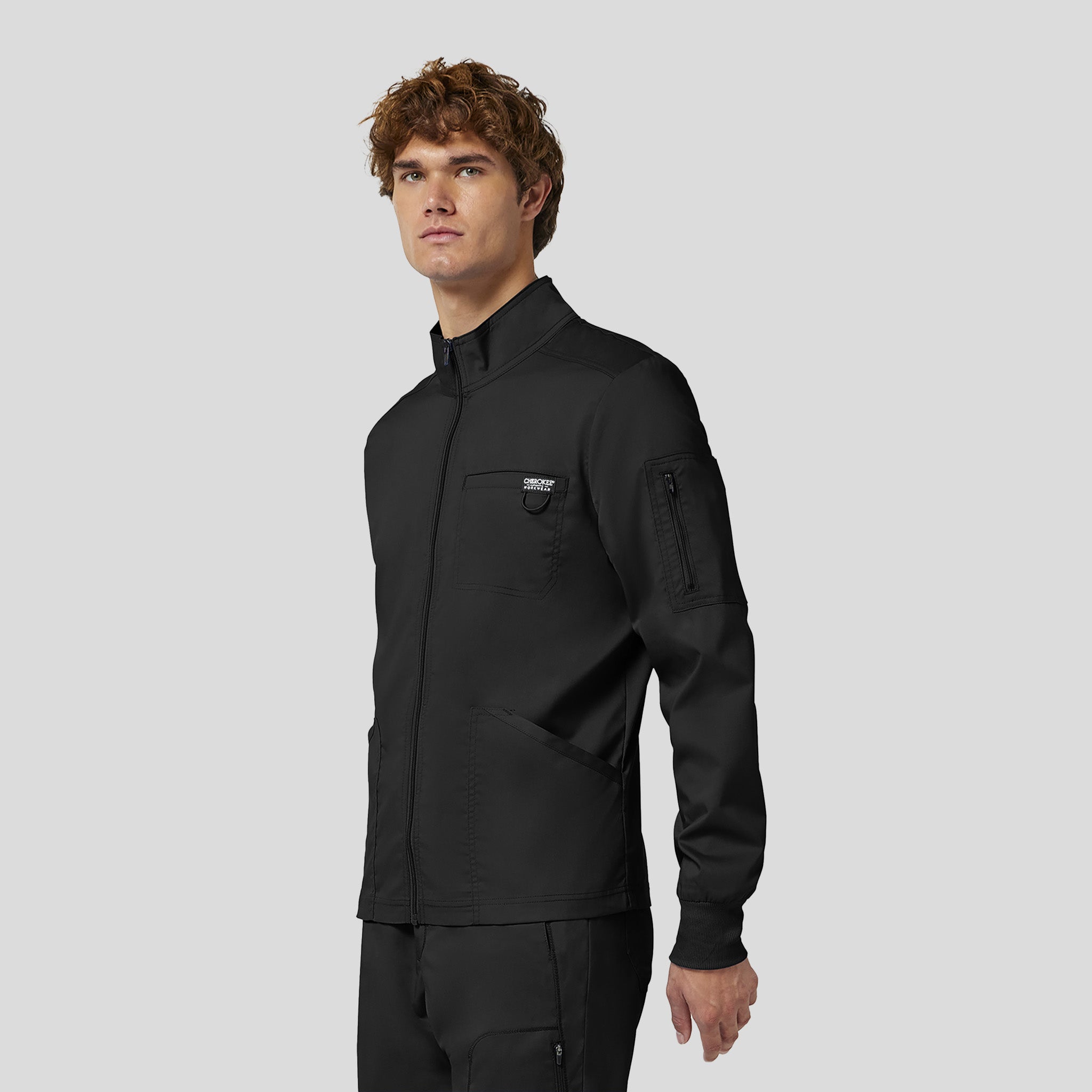 Men's Zip Front Scrub Jacket | Black