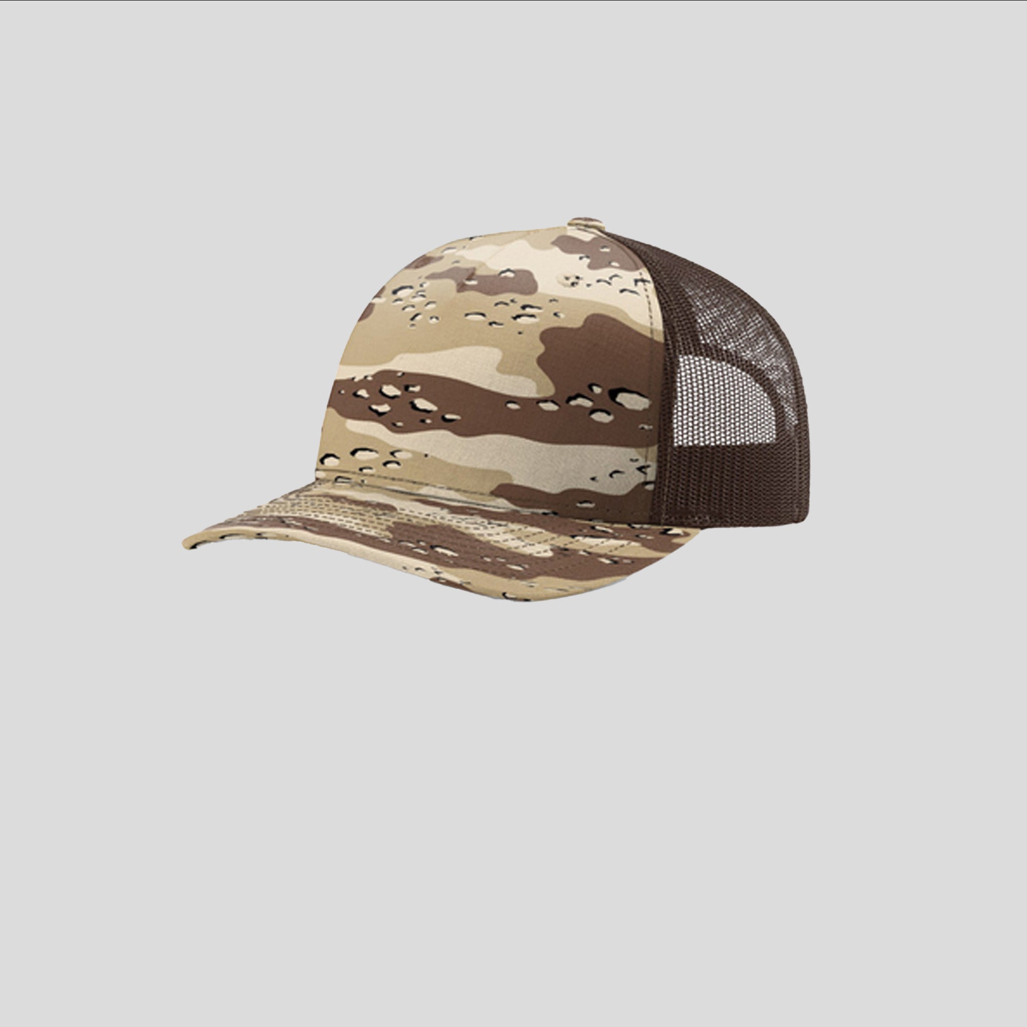 Printed Five-Panel Trucker Hat | Desert Camo/Brown