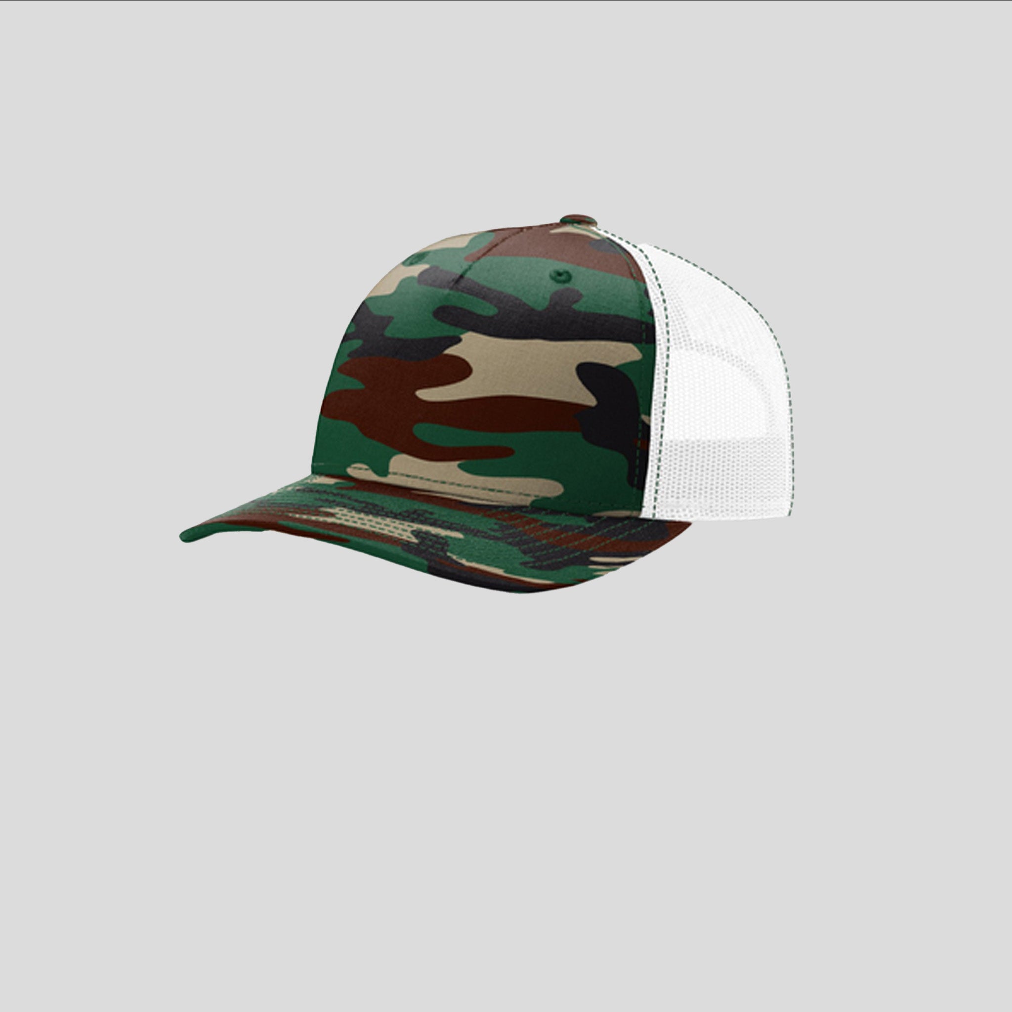 Printed Five-Panel Trucker Hat | Green Camo/White