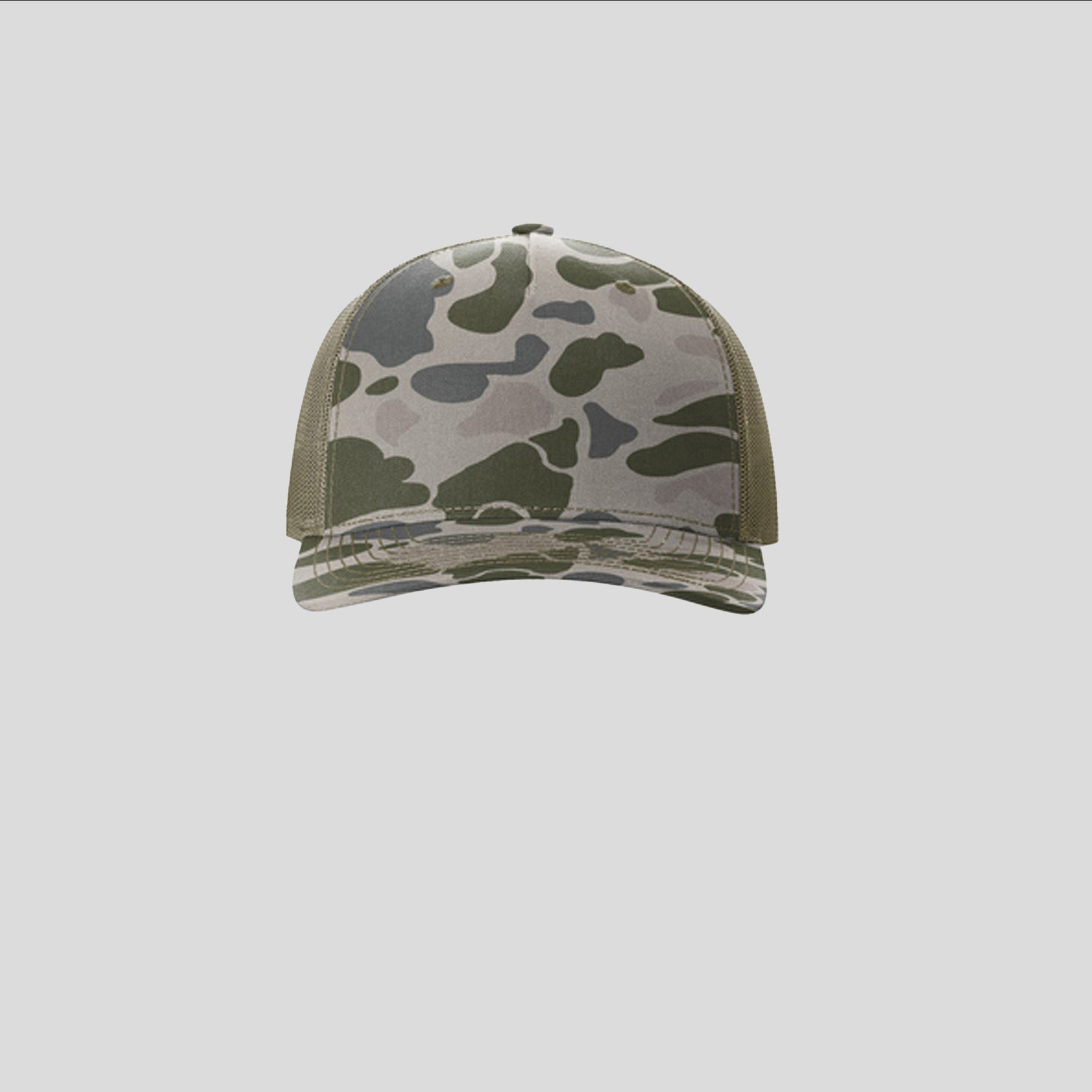 Printed Five-Panel Trucker Hat | Marsh Duck Camo/Loden