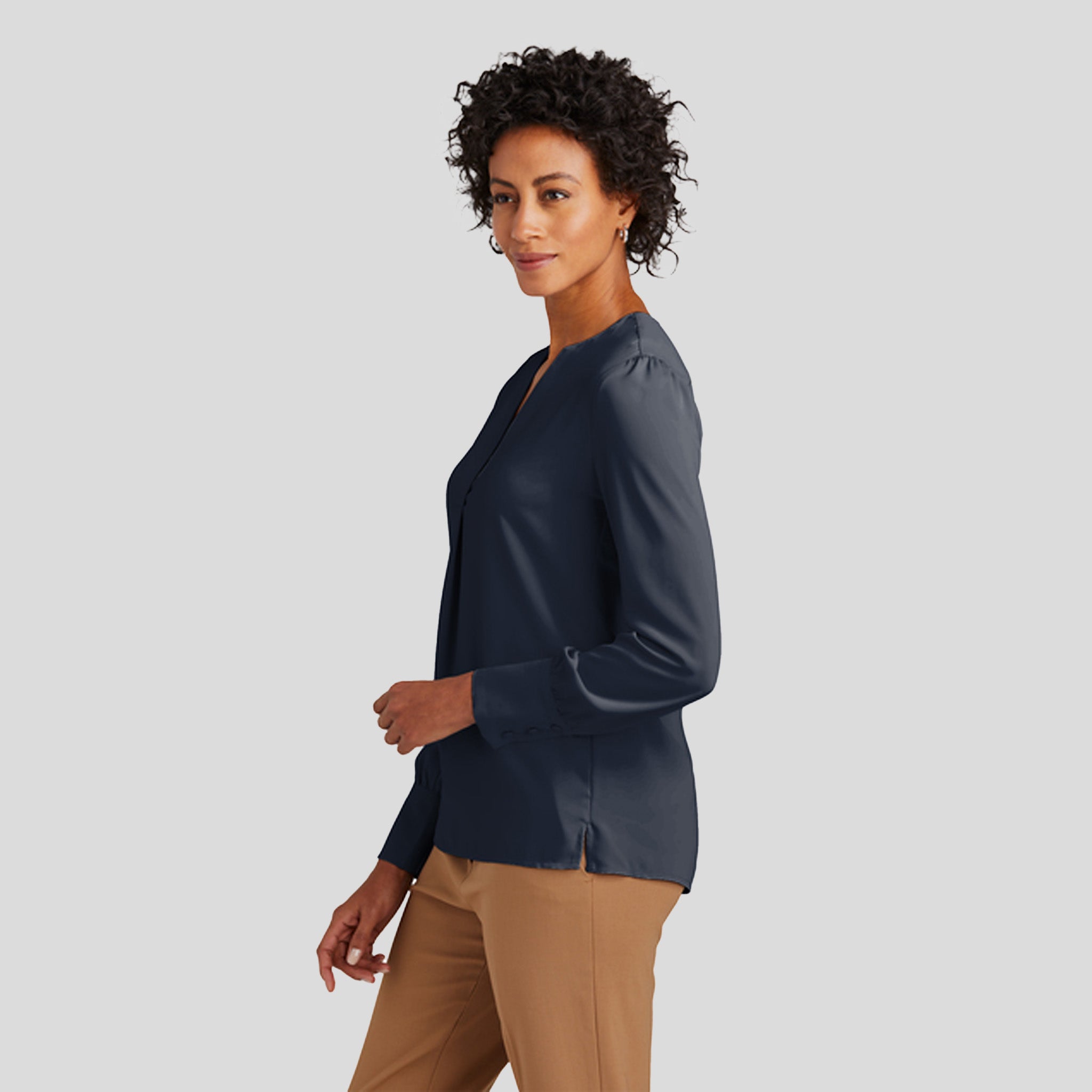 Women’s Open-Neck Satin Blouse | Night Navy