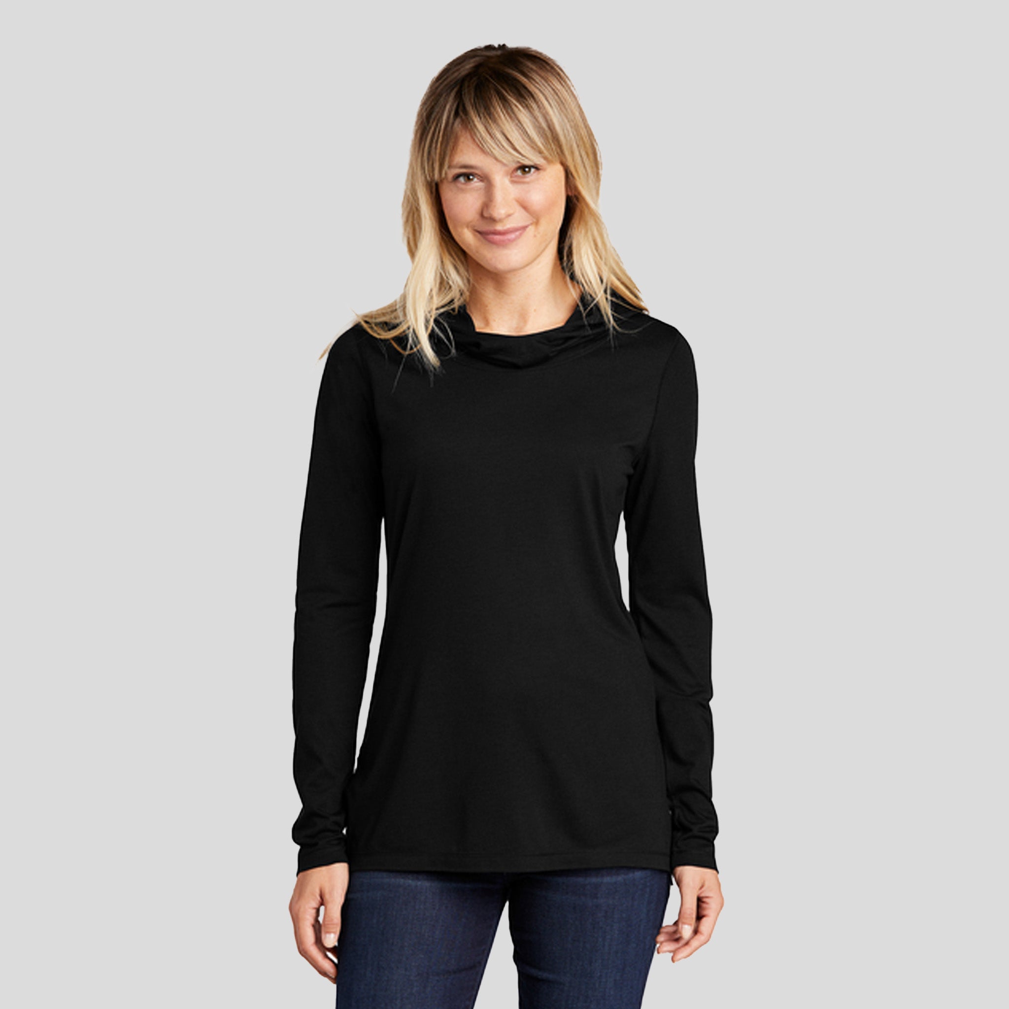 Women's PosiCharge® Tri-Blend Wicking Long Sleeve Hoodie | Black Triad Solid