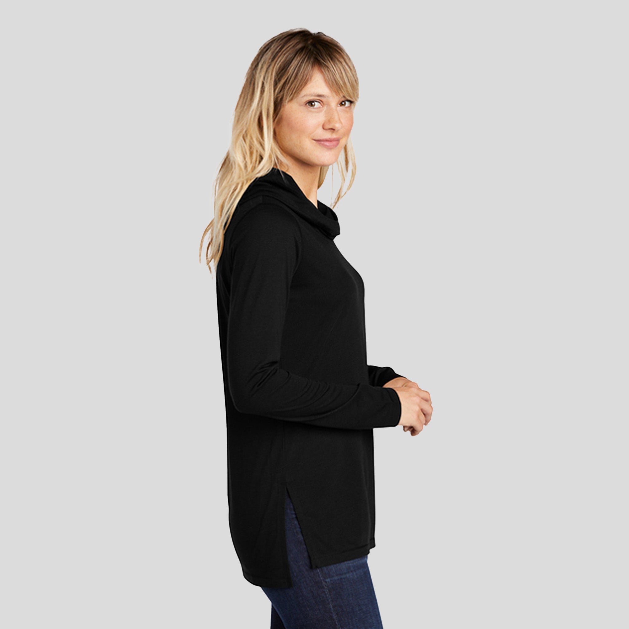 Women's PosiCharge® Tri-Blend Wicking Long Sleeve Hoodie | Black Triad Solid