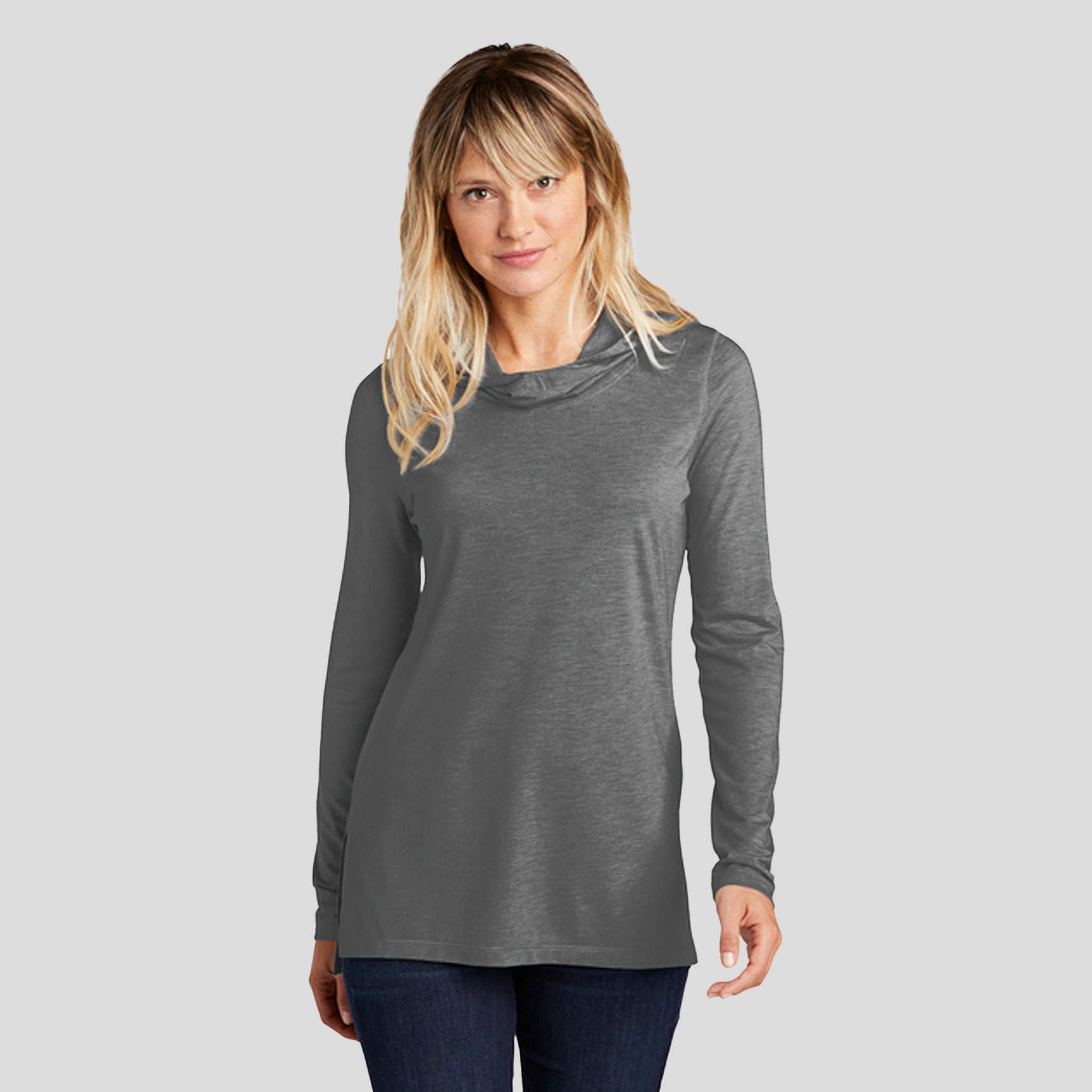 Women's PosiCharge® Tri-Blend Wicking Long Sleeve Hoodie | Dark Grey Heather
