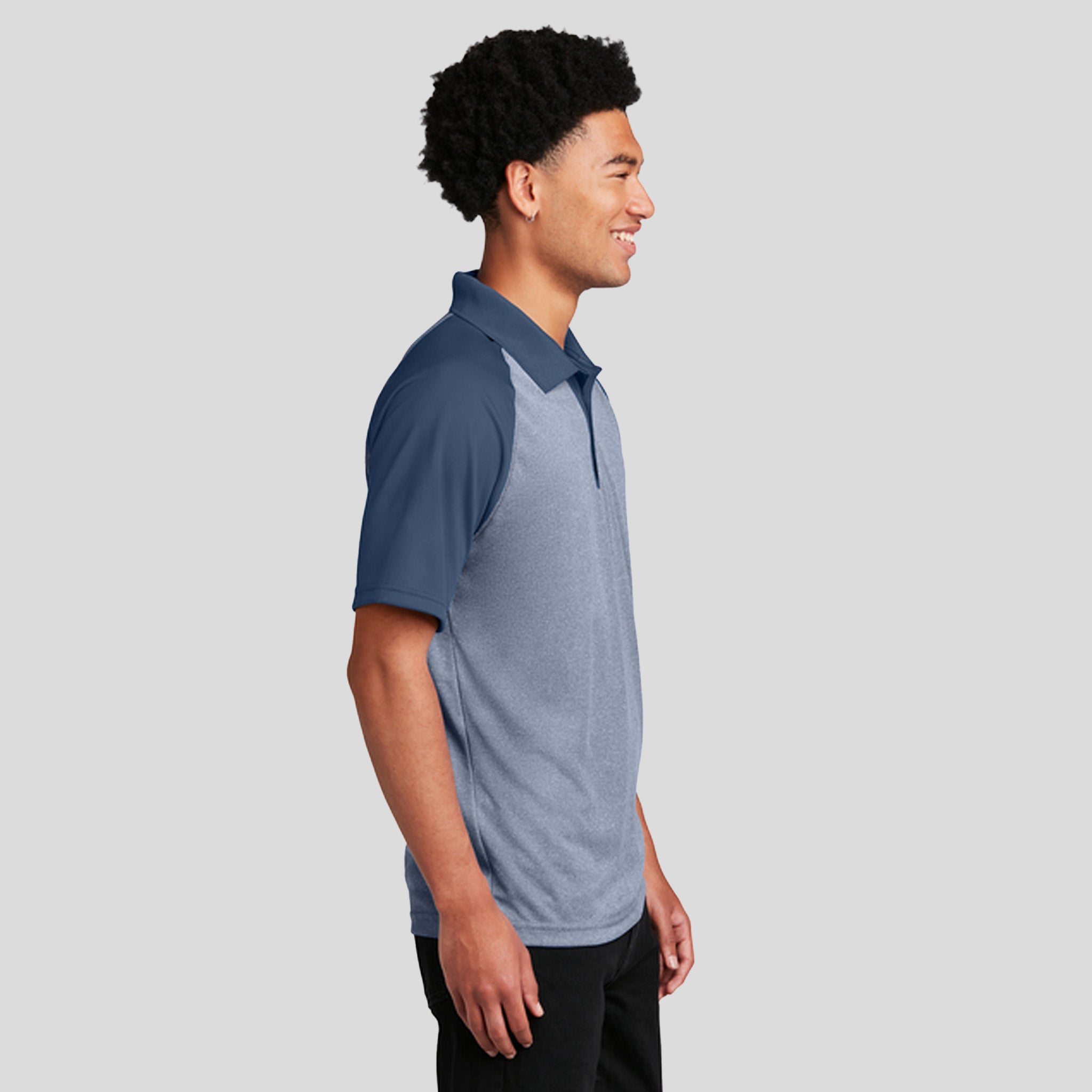 PosiCharge® RacerMesh® Raglan Heather Block Polo | True Navy Heather/True Navy (90 Days)